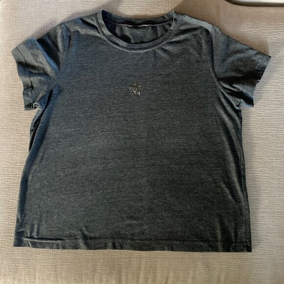 Gray Short Sleeve T Shirt with Swarovski Crystals Star - Size M/L - Picture 6 of 8